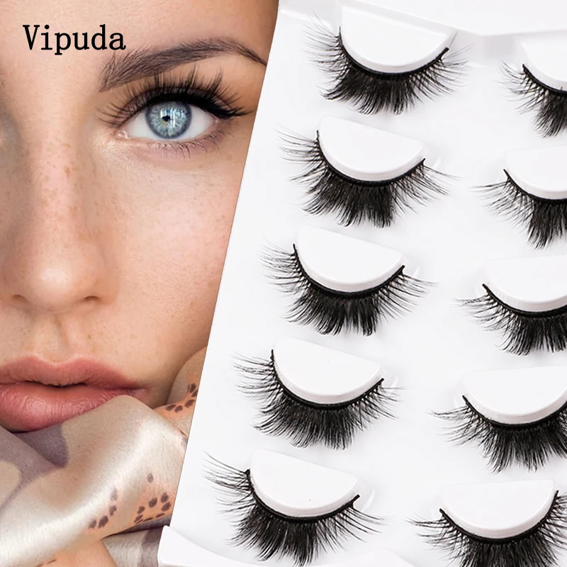 Falsche Wimpern Katzenauge halber Effekt flauschige Faux Nerz Wimpern natürlichen Look 3d wispy Wimpern Volumen leicht weich gefälschte Wimpern 5 Paare