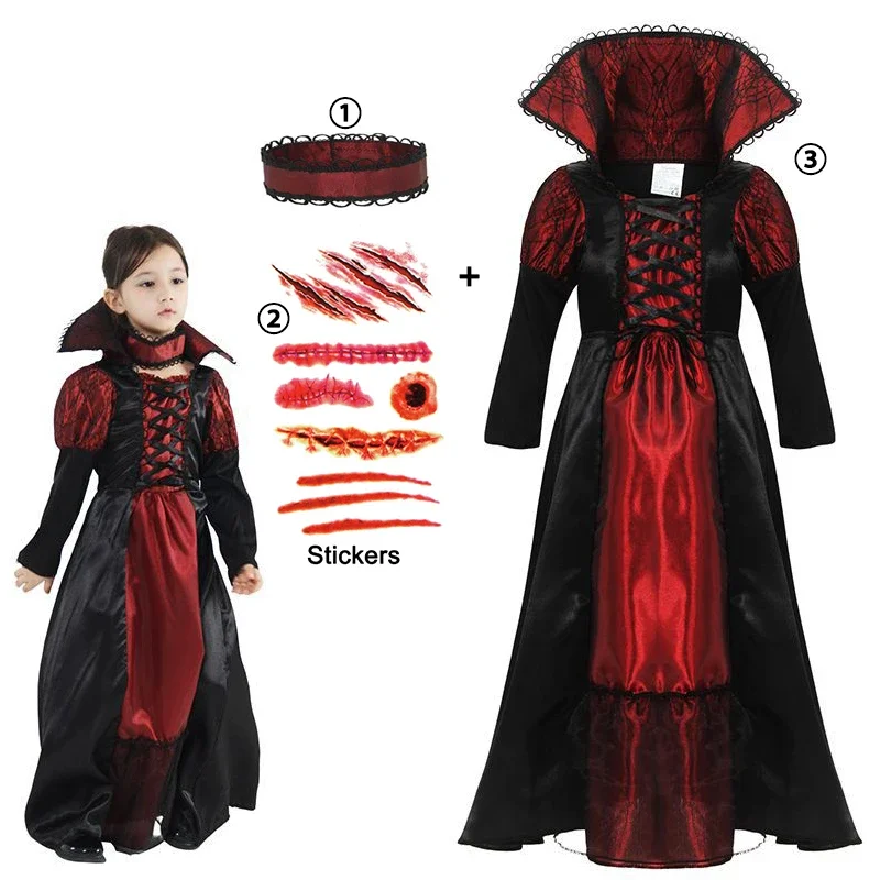 

Kid Girls Vampire Dress Kid Ghost Bride Gothic Cosplay Vampire Devil Bat Halloween Costume Vampiran Carnival Outfit Clothes 12Y
