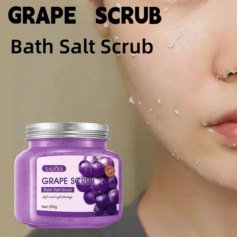 Grape Bath Salt Scrub 350g, Exfoliating, Moisturizing, Smoothing, Facial and Body Scrub, Hypoallergenic, Physical Exfoliation, Can Be Used for Legs, Knees, Feet, Arms, Hands and Whole Body, and Is a Great Gift for Family Members.