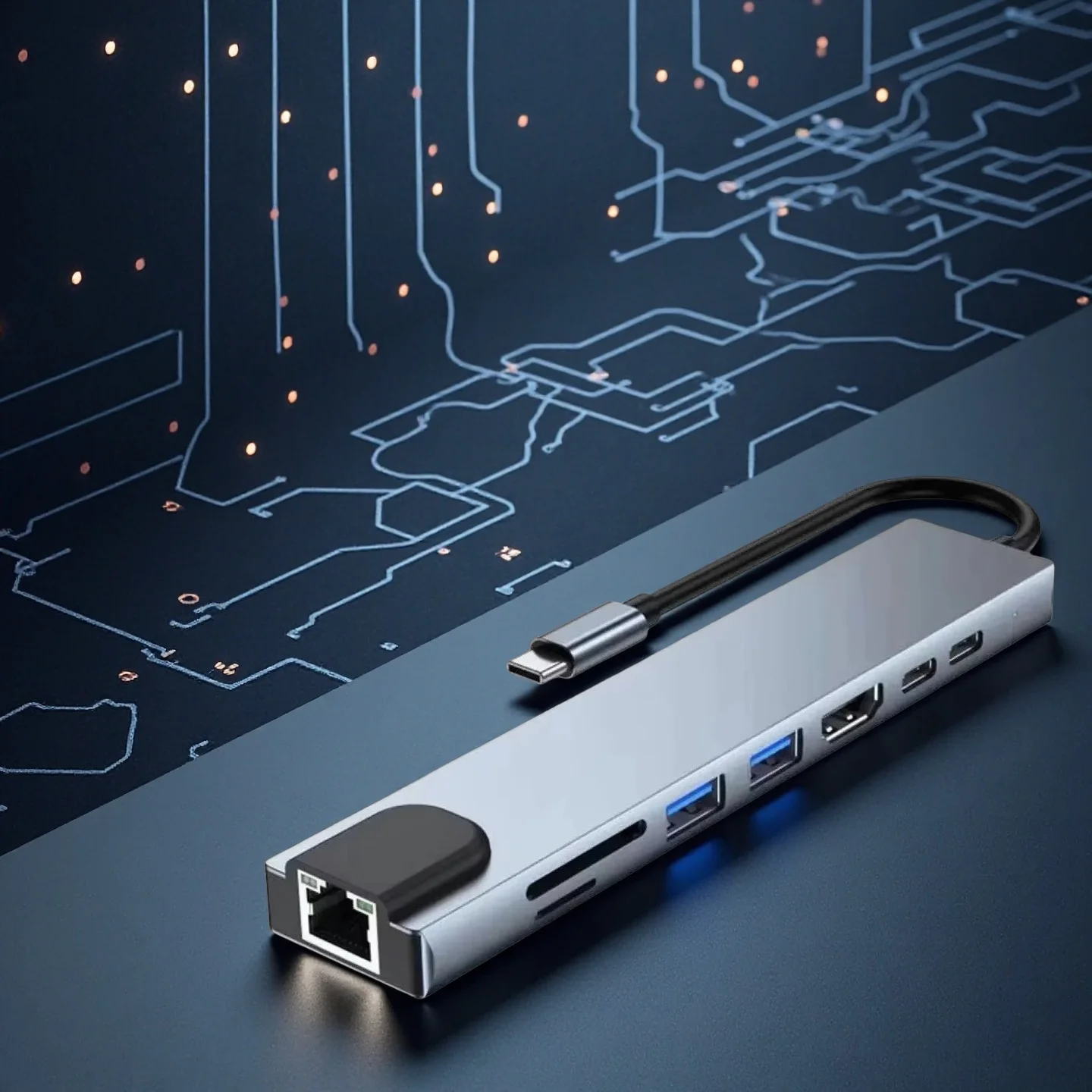 8-in-1 USB Typ C Hub Adapter mit 4K HDMI SD TF Kartenleser RJ45 PD Schnellladung für MacBook Notebook Computer HDTV ​