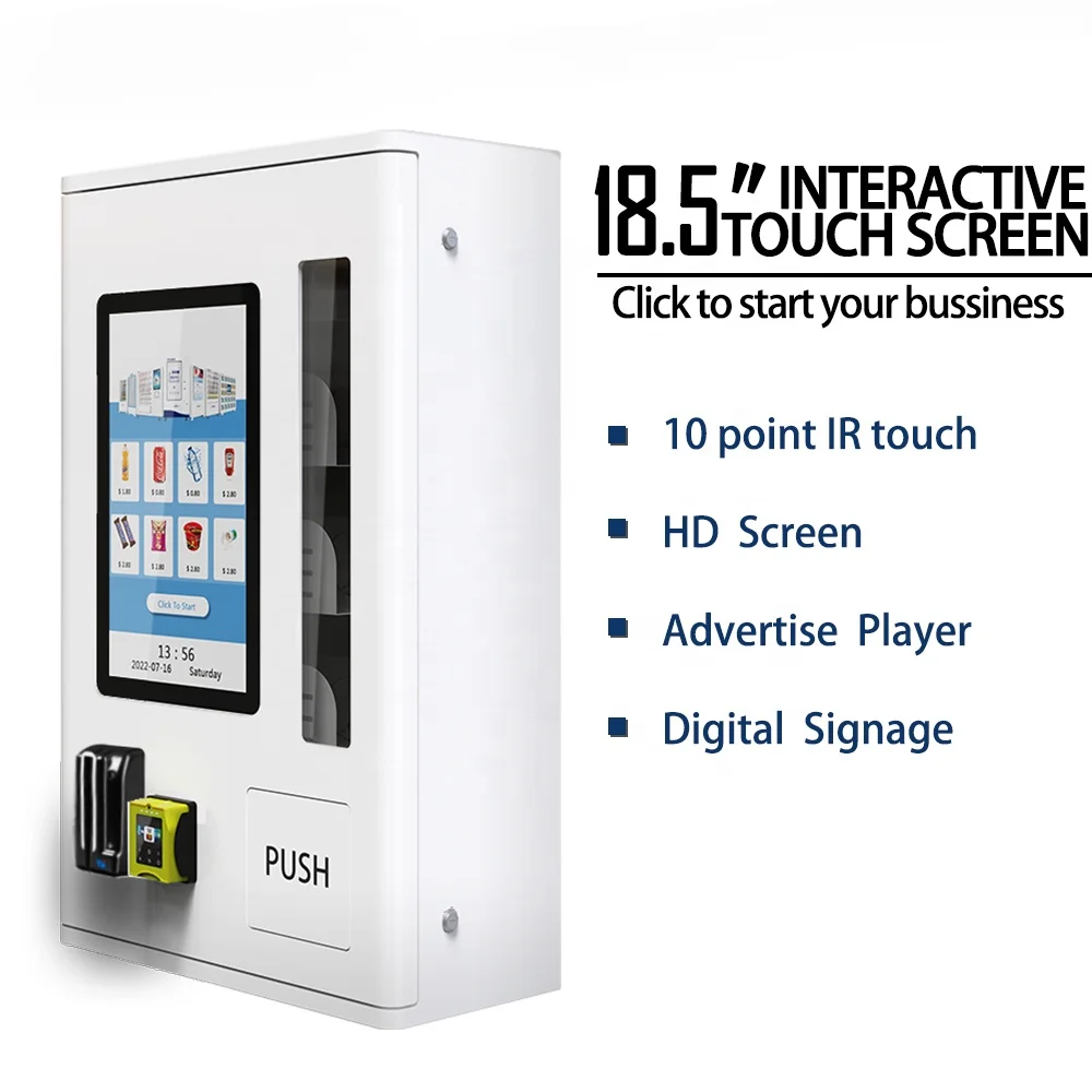 21.5 Inch Mini Touch Screen Age Verification Vending Machine Small Wall Mounted Credit Card Payment System ID Card Reader