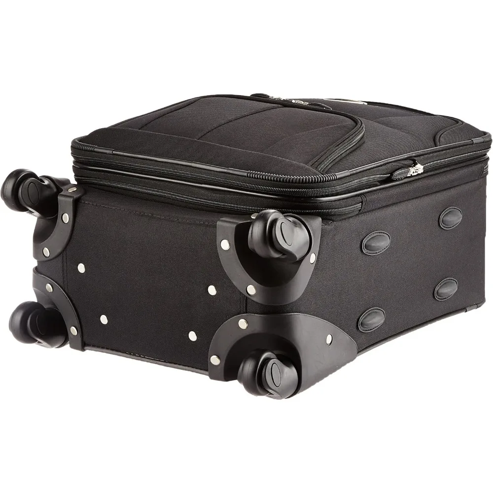Bagagem giratória expansível de 19 polegadas, preta, mala de poliéster leve com 4 rodas e alça telescópica