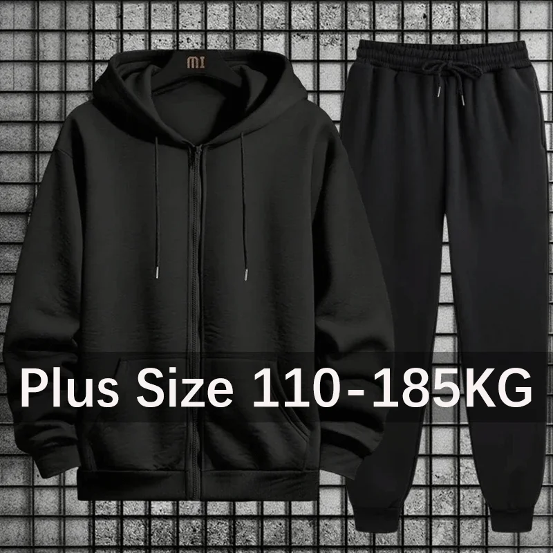 

Plus Size Men's Tracksuit Hooded Sweatshirts Sports Sweatpants Zipper Jacket Coats Casual Jogging Pants Male Clothing 110-185KG