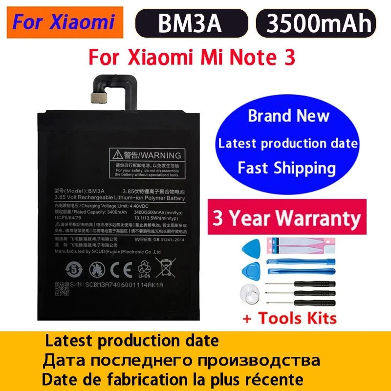

BM3A Phone Battery 3500mAh For Xiaomi Mi Note 3 Note3 Replacement Batteries Bateria Batterij+Free Tools Fast Shipping
