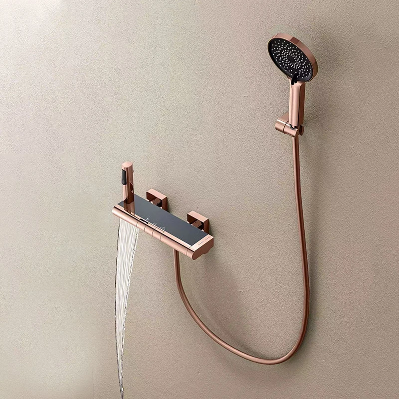 

Bathroom Thermostatic Shower Faucet Set Rose Gold Brass Bathroom Shower Faucets Wall Mounted Bath Shower Mixer Shower Head Taps