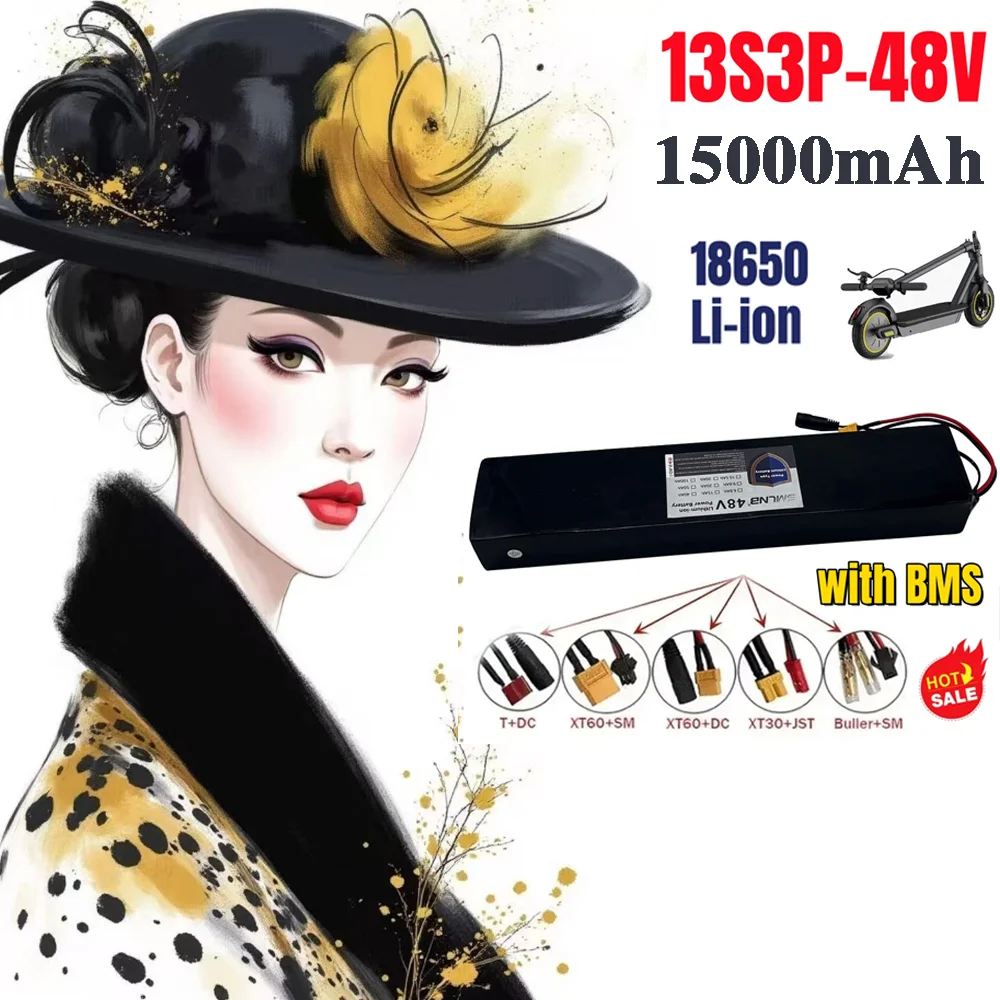 🎊🎊 13S3P Li-ion Battery Pack 48V 15Ah 18650 Lithium Battery XT60/DC for Scooters And Bicycles 13S3P 54.6V Battery Pack