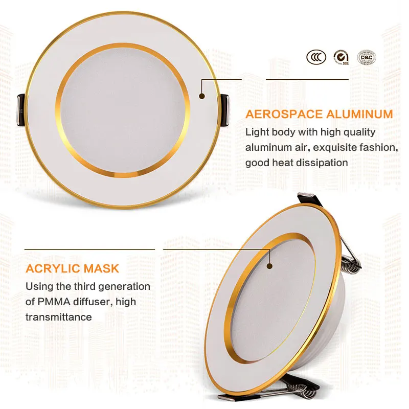10pcs/lot LED Downlight Ceiling Lamp 7W 9W 12W 15W 18W Spotlight Golden border Round Recessed down lamp AC 220V 240V Lighting