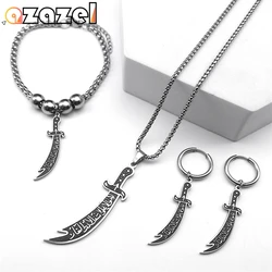 Arabic Imam Ali Zulfiqar Sword Stainless Steel Jewelry Set Women Men Muslim Islam Knife Islamic Necklace Earring Bracelet Gifts