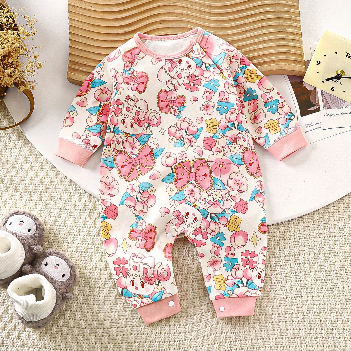 Autumn Newborn Girl Rompers Cotton Animal Printed Long Sleeve Baby Girl Bodysuits Loose Soft Kid Infant Girl Sleepwear Jumpsuits