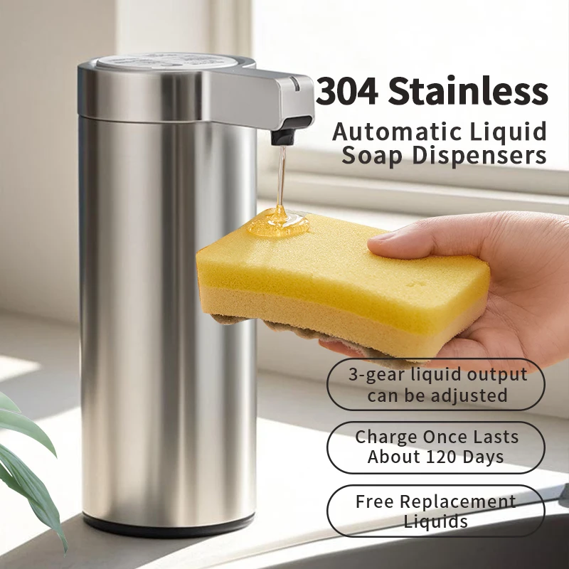 

Stainless Automatic Liquid Soap Dispensers Kitchen Bathroom Rechargeable Sensor Smart Hand Sanitizer Shampoo Detergent Dispenser