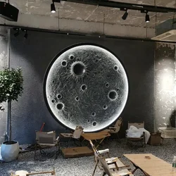 3D Three-Dimensional Relief Moon Lamp Wall Lamp Designer Creative Art Living Room Wall Hanging Round Moon Decorative Mural Lamp