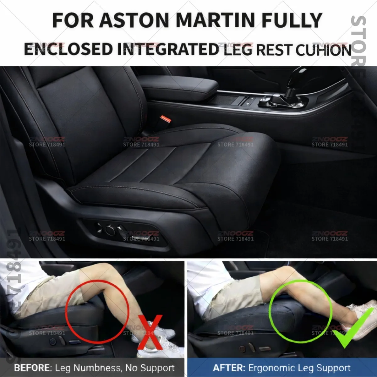 For Aston Martin Vantage DB12 S X Car Seat Leg Support Extension Seat Cover Memory Foam Extender Cushion Interior Accessories