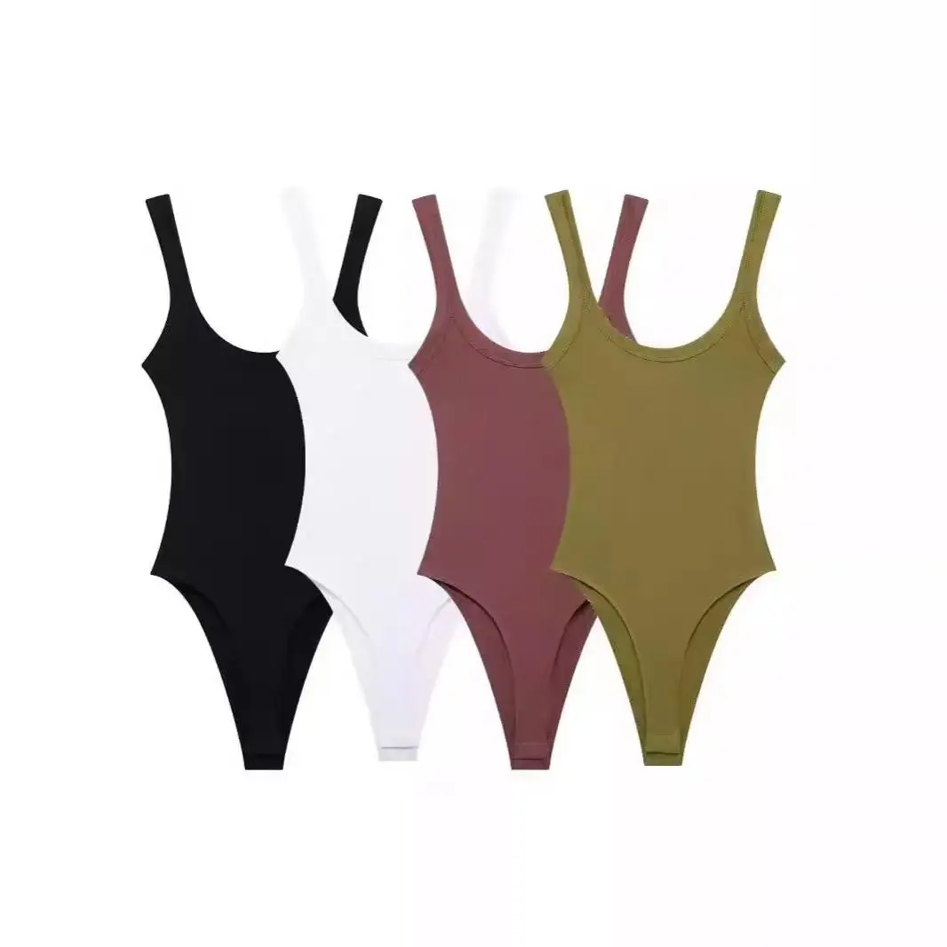 

summer ribbed knitted solid colorslimming halter jumpsuit forSexy Fashion Playsuits Comfortable Stretchy Female Clothing