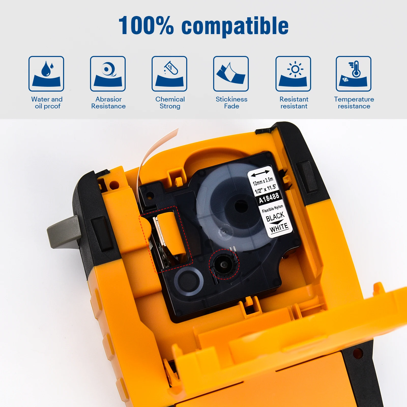 

3-10PCS Flexible Nylon Labels Compatible for Dymo A18488 A18490 (S0718100 S0718080) Ribbon 12/19mm Tape For DYMO Rhino 1000 5200