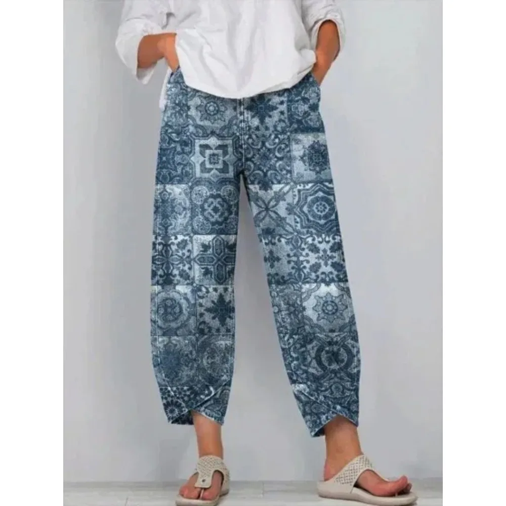 Böhmische Ethnische Tribal-Print Cropped Harem Caprihose Lose Tulpenförmige Wickelhose Knöchellange Freizeithose Baumwolle Streetwear XXS-4XL – Detail 9