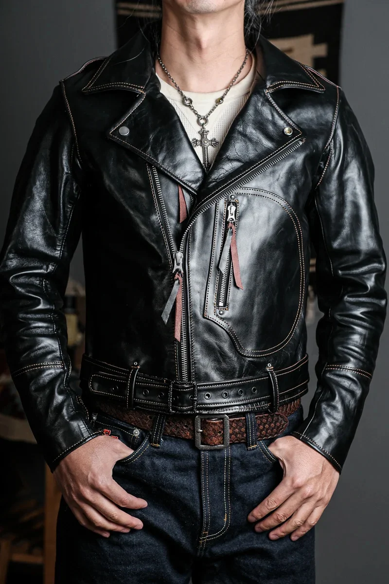 shipping.Men YR!Free Classic Brand Luxury motor Rider leather jacket.Simons quality Poland horsehide D-Pocket coat.Short Cool