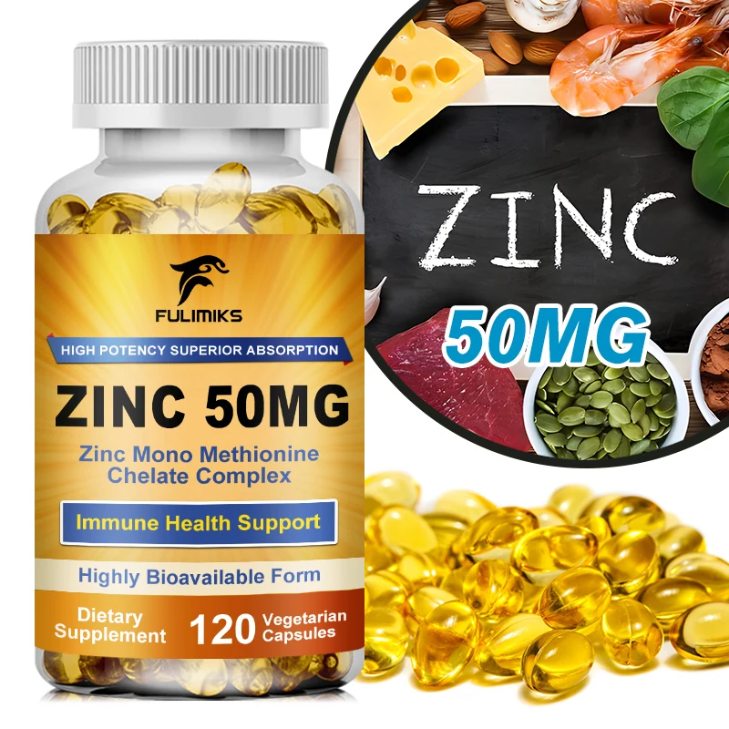 Zinc Capsules Support The Body\'s Immune Defense, Ultra Absorbable, Non-GMO, Gluten-Free, 120 Vegetarian Capsules