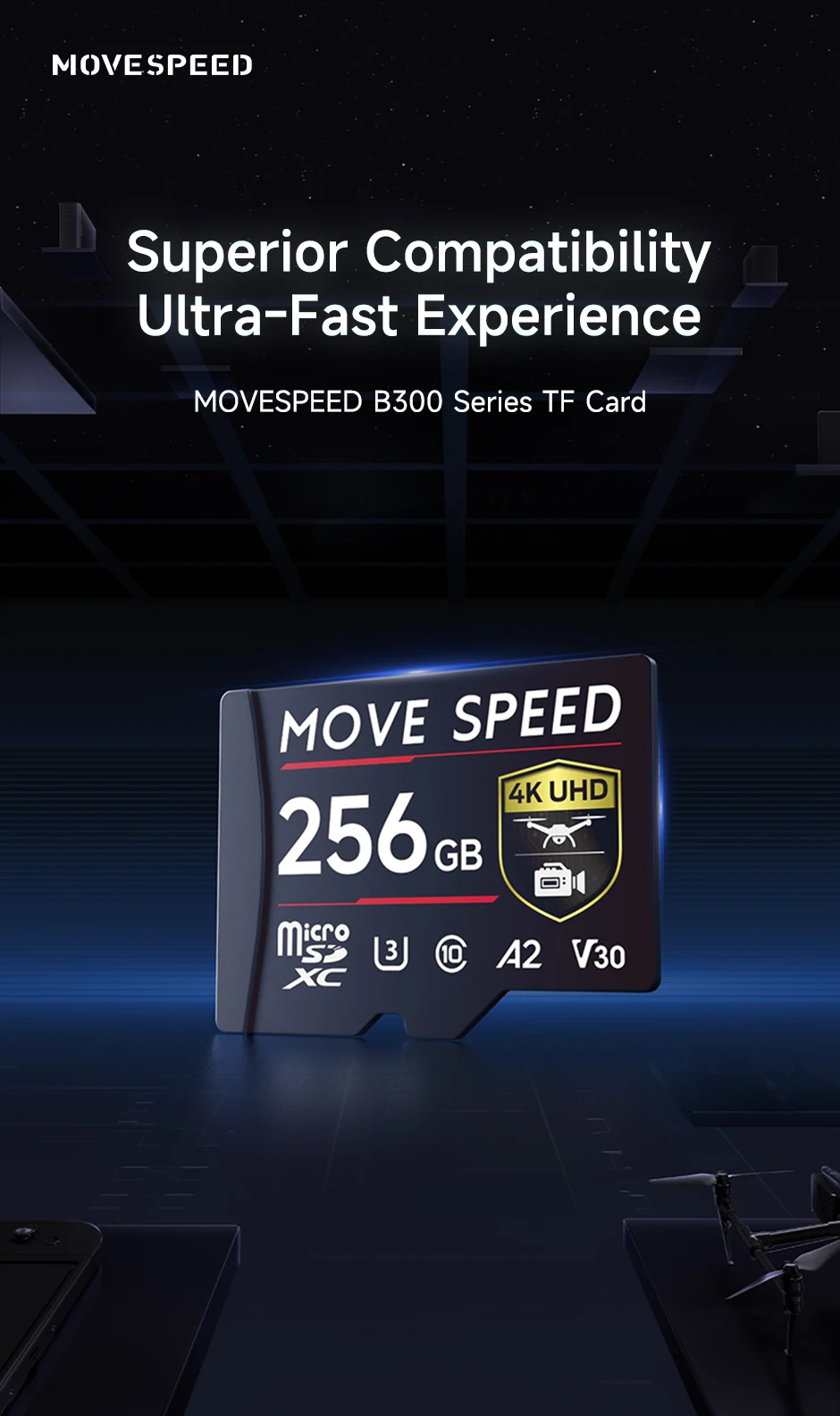MOVESPEED B300 170 MB/s TF-Karte A2 V30 Hochgeschwindigkeits-Flash-Speicherkarte 256 GB 128 GB SDXC Mini-SD-Karte für Kamera DV Dashcams Drohnen – Detail 1