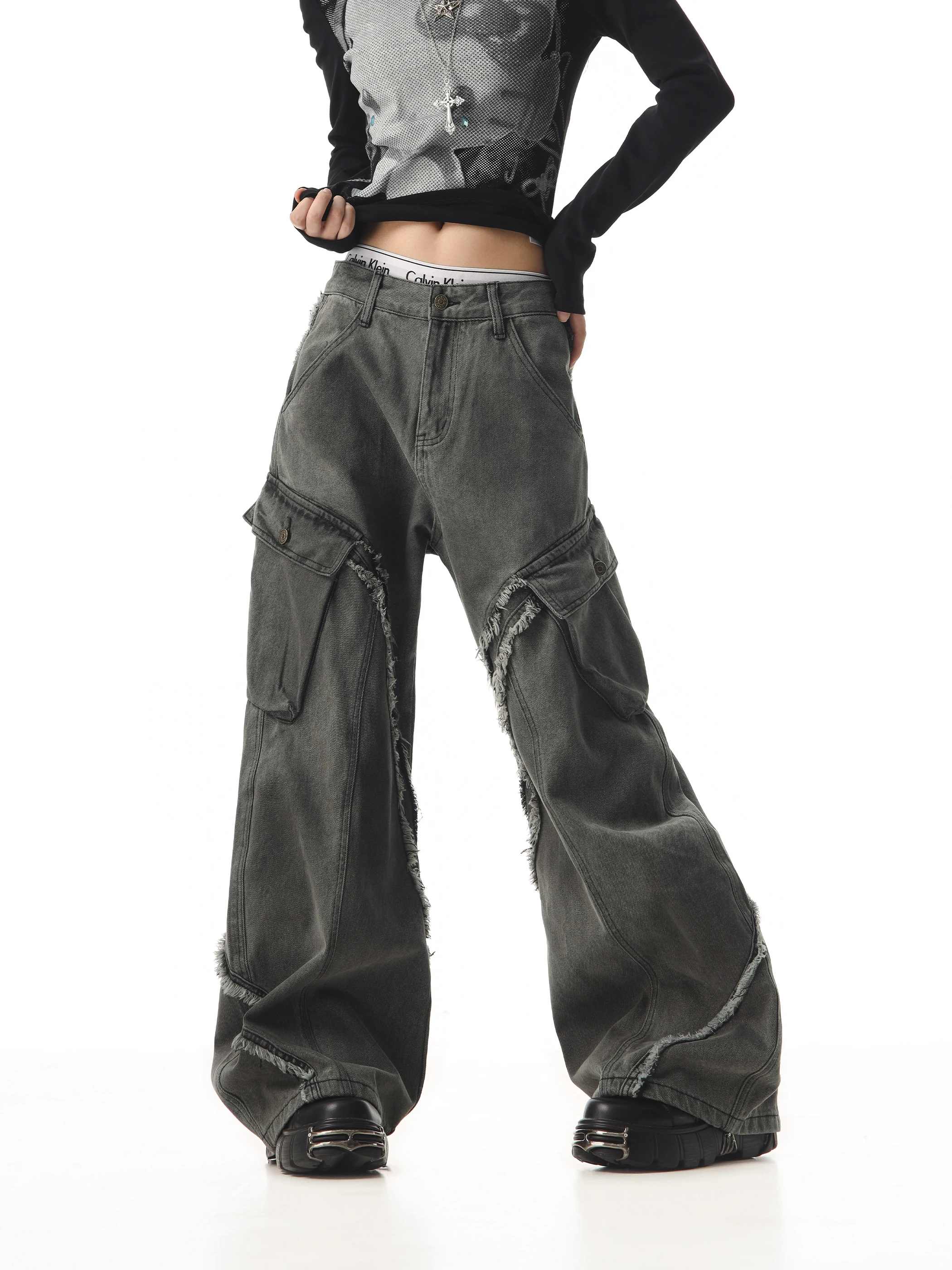 

Джинсы Americanbeer Captain Workwear в стиле ретро, мужские свободные прямые брюки с большими кетами, винтажные потертые джинсы с талией