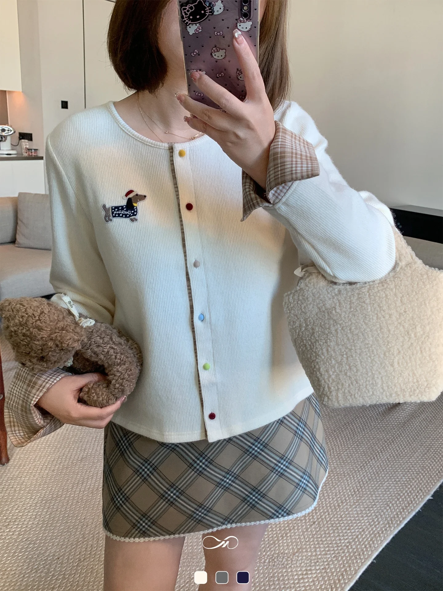 

Женская трикотажная кофта больших размеров с принтом таксы и клетчатыми вставками, свободного кроя, с длинными рукавами, осенняя, повседневная, от Masixi