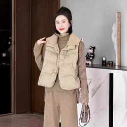 Sleeveless Down Jackets for Women, Korean Waistcoat, Loose Warm Jacket, Female Coat, Autumn and Winter Fashion, New, 2024