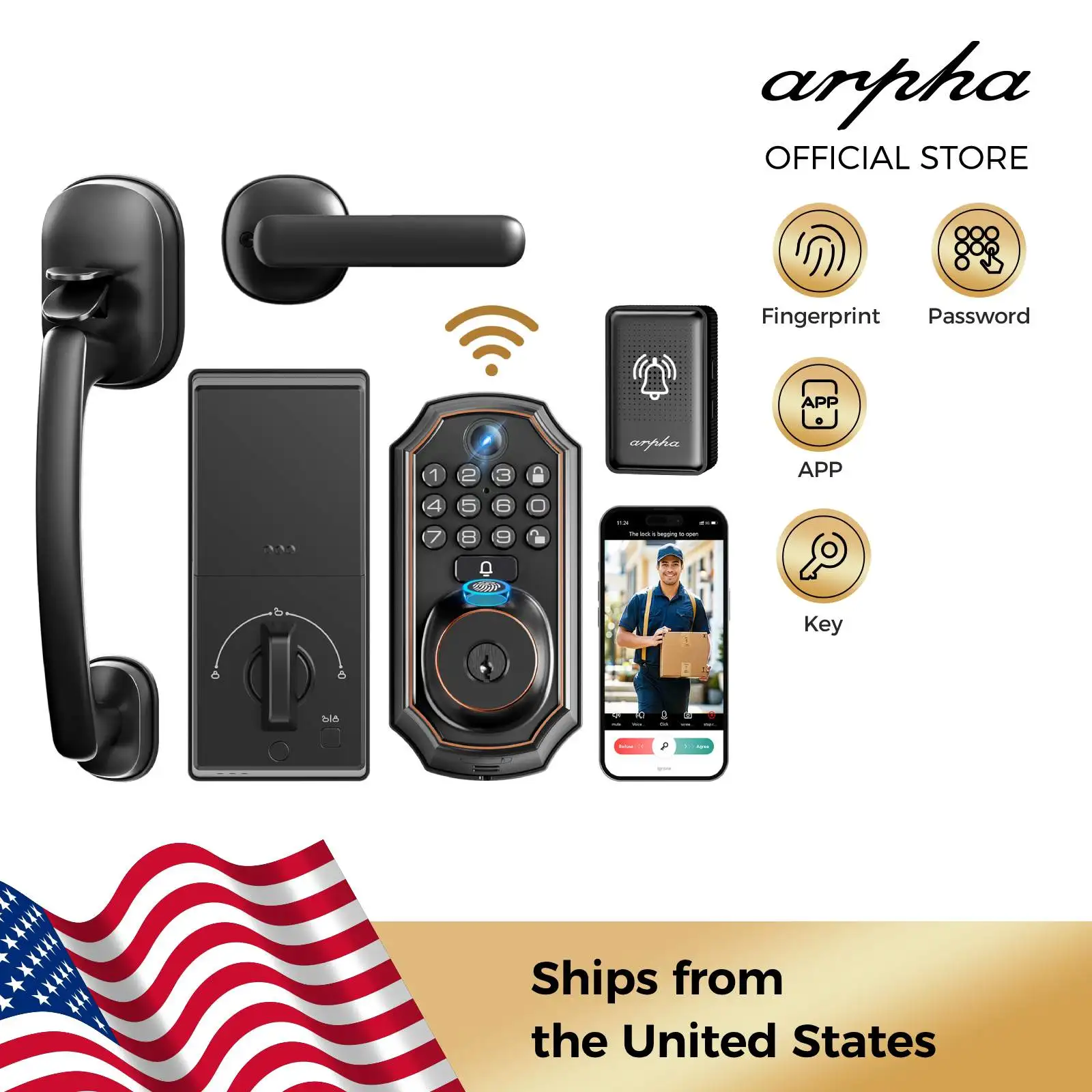 

ARPHA Smart Lock D289H Умный Wi-Fi дверной замок без ключа с камерой 5 в 1, камера, вход по отпечатку пальца, система автоматического блокировки с управлением через приложение