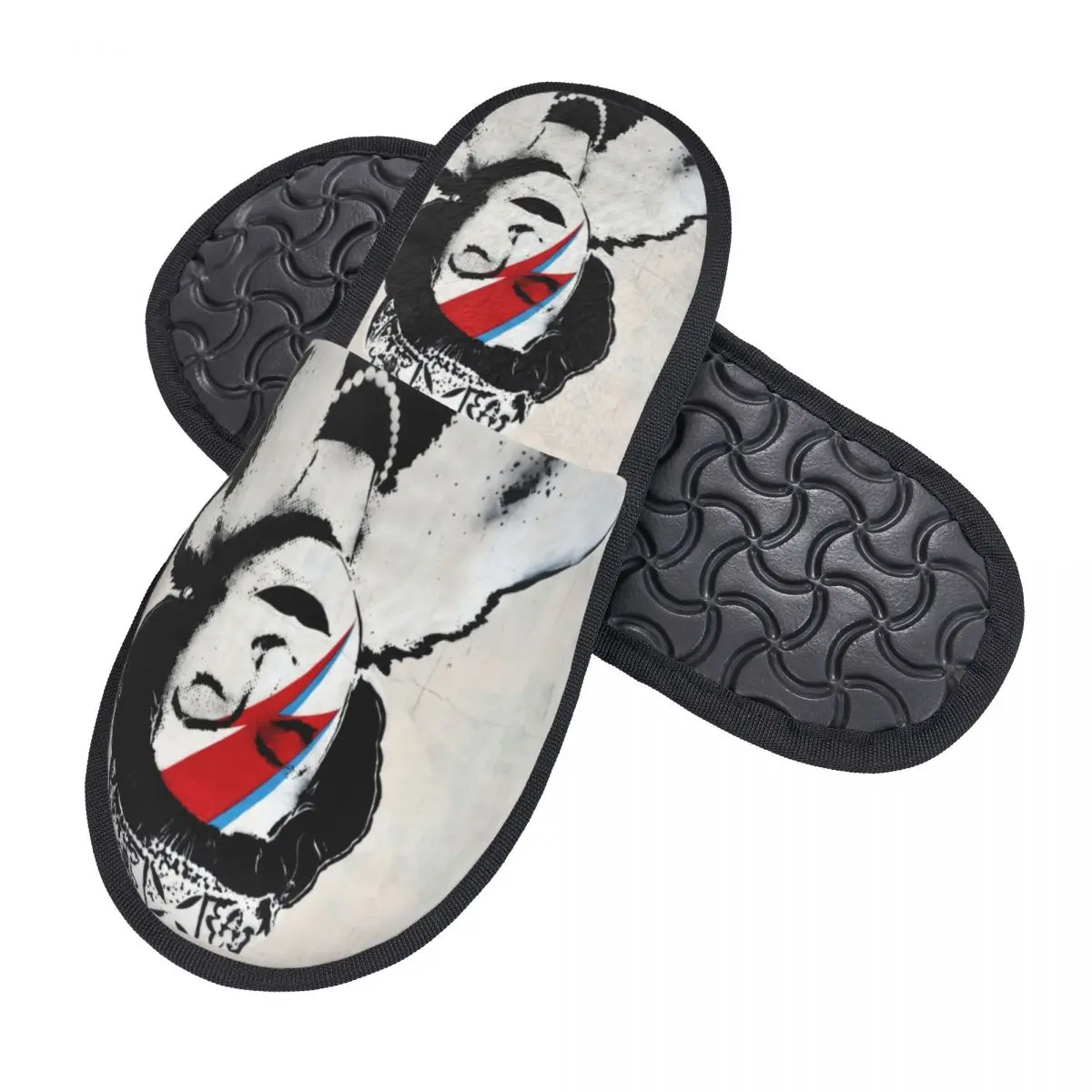 Custom Banksy UK England Queen Elisabeth Rockband Face Makeup Guest Slippers for Bedroom Women House Slipper