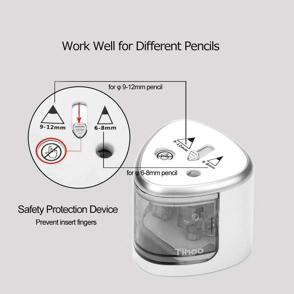 Tenwin New Two-hole Electric Automatic Pencil Sharpener Switch Pencil Sharpener Home Office School Supplies Stationery Art