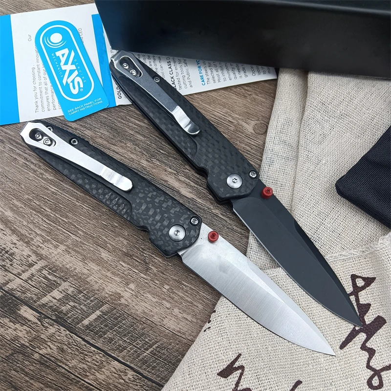 Carbon fiber handle BM485 folding knife, portable for outdoor camping and hunting, survival gift pocket knife for men