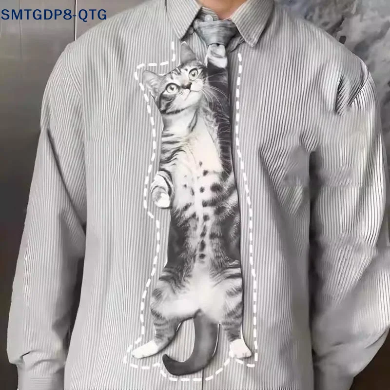 HOT 3D Cat Cat-shaped Unisex's Tie Creative Animal Pattern Kitten Necktie Satin Fabric Lifelike Neck Tie For Wedding Party