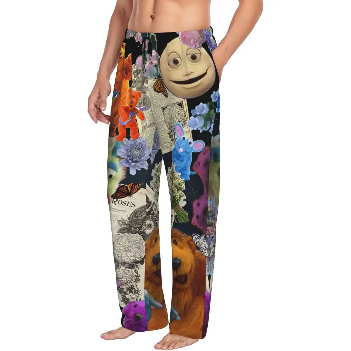Custom Bear In The Big Blue House Tutter Pajama Pants Men Sleepwear Sleep Lounge Bottoms with Pockets