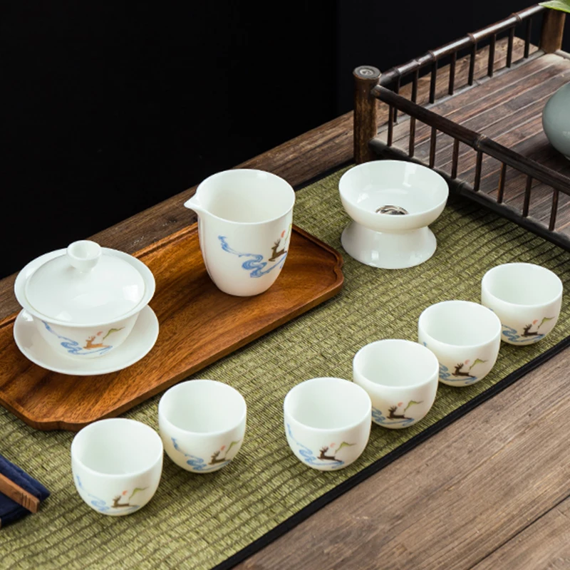 Jade Porcelain Kung Fu Teaware Set, Teapot Teacups, Living Room Tea Ceremony Office Drinkware, High Quality Cup and Pot, 10 pcs