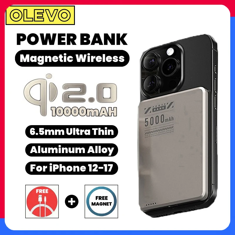 

10000mAh Macsafe Powerbank Magnetic Power Bank Qi2 Wireless Fast Charger Ultra Slim Back Clip Battery For iPhone Xiaomi Samsung