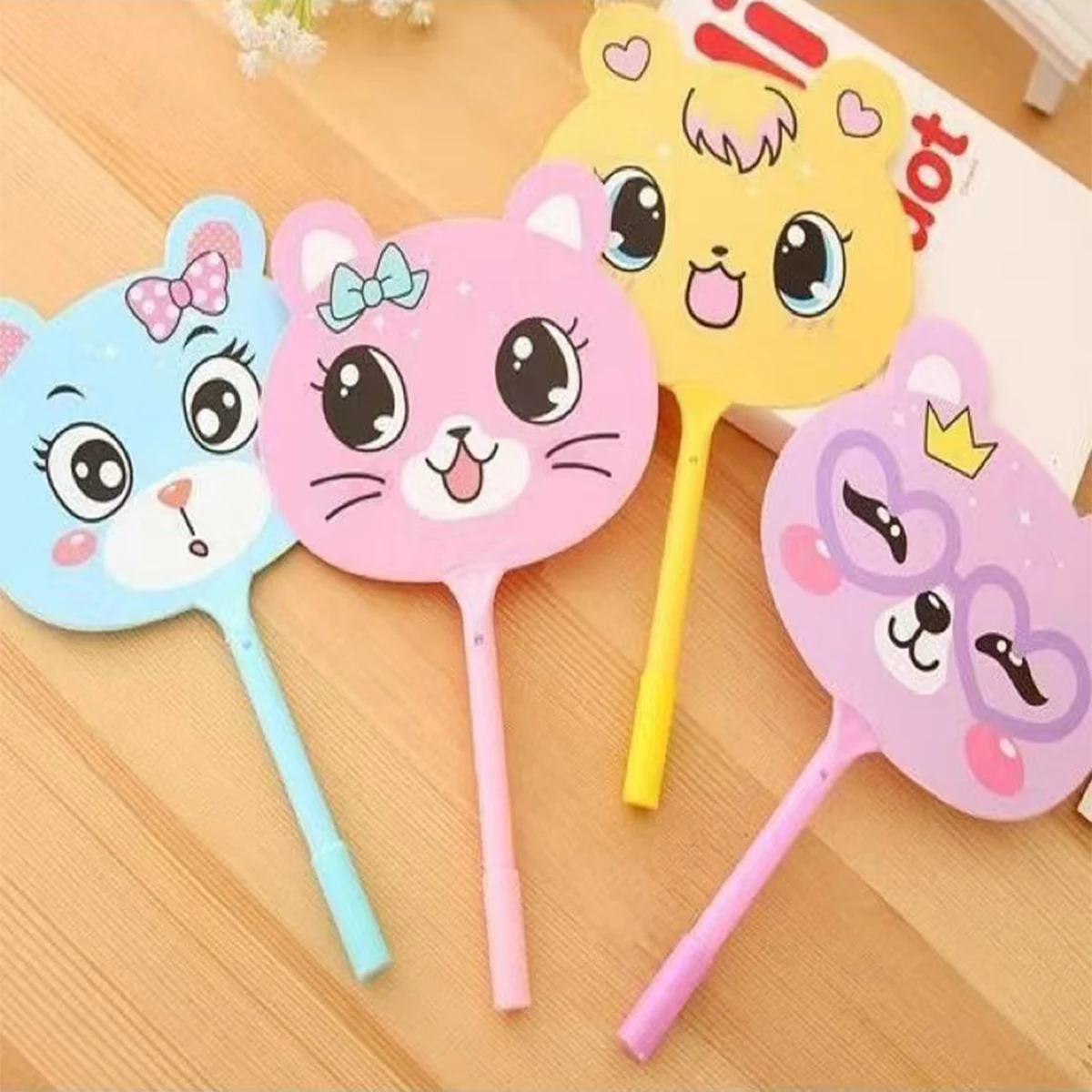 4PCS Cute Animal Fan-Shaped Ballpoint Pens, Multifunctional 2-in-1 Pen for Kids, Students, Office & Summer Gifts