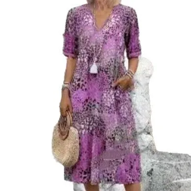Vestido europeu de renda floral – decote em V manga curta recém-chegado, vestido de verão feminino da moda