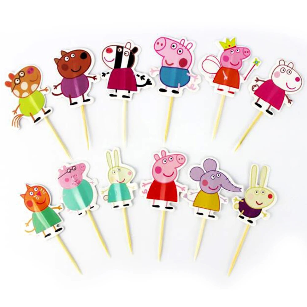 24pcs/lot Peppa Pig Theme Cake Decorations Cake Topper Kids Girls Birthday Party Supplies Baby Shower Gifts Cupcake Picks