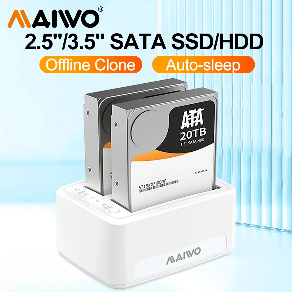 MAIWO-estación de acoplamiento para disco duro de doble bahía, carcasa para HDD SSD de 2,5/3,5 pulgadas, SATA a USB 3,0, caja Hd externa con clon de oficina