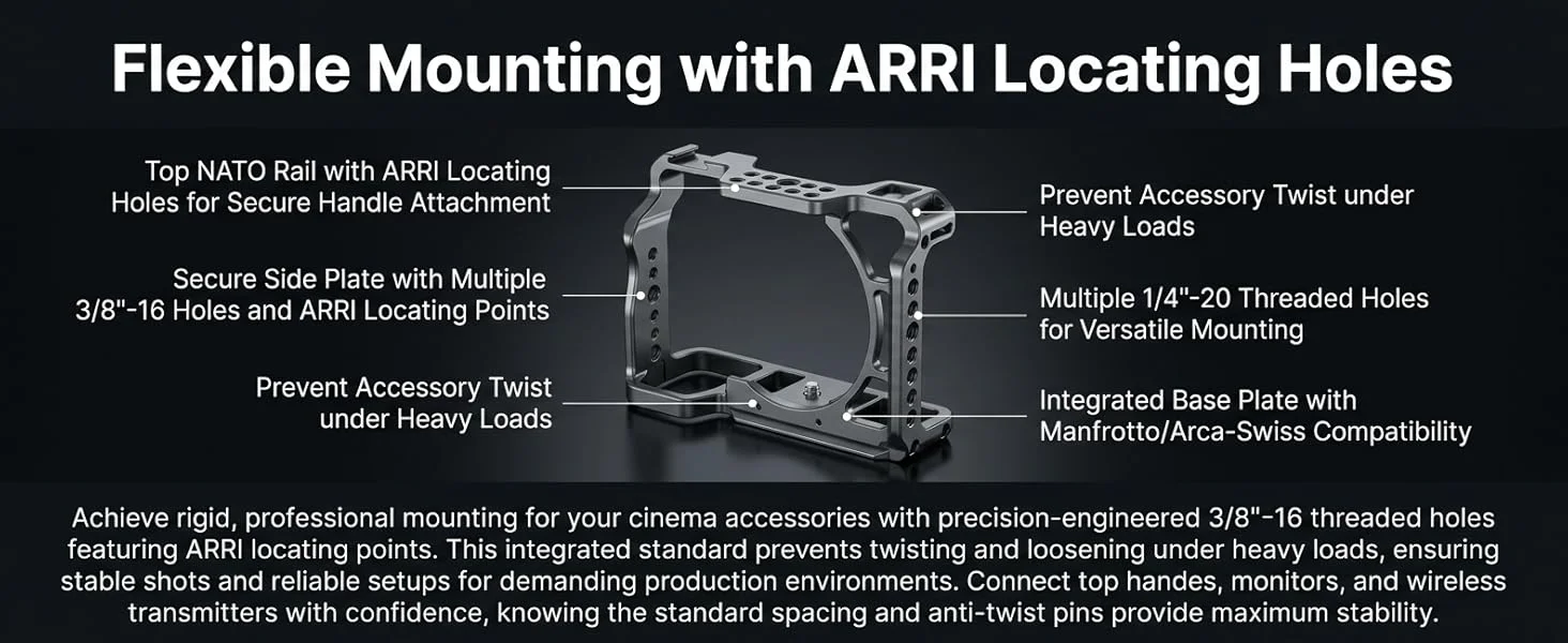 SOARSHOT Kamerakäfig für Sony A6400 A6100 A6300 A6500 A6600 Aluminium Video Rig Käfig mit Cold Shoe ARRI-Lochungen für Vlogging – Detail 4
