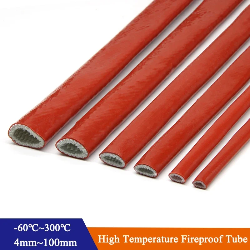 

1/2/5m Silicone Fiberglass Tube Coated Glass Fiber Braided Fireproof Sleeve Fire Retardant Case High Temperature Cable Sleeve