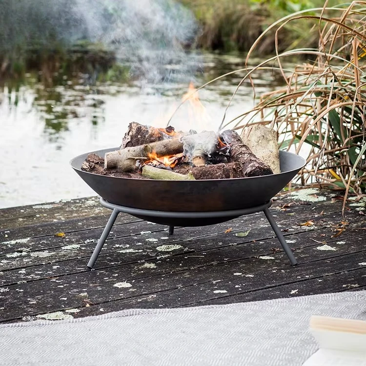 Manufacturer supply black round Koteng steel outdoor barbecue fire pit with wood burning style firewood fuel 60cm-150cm diameter