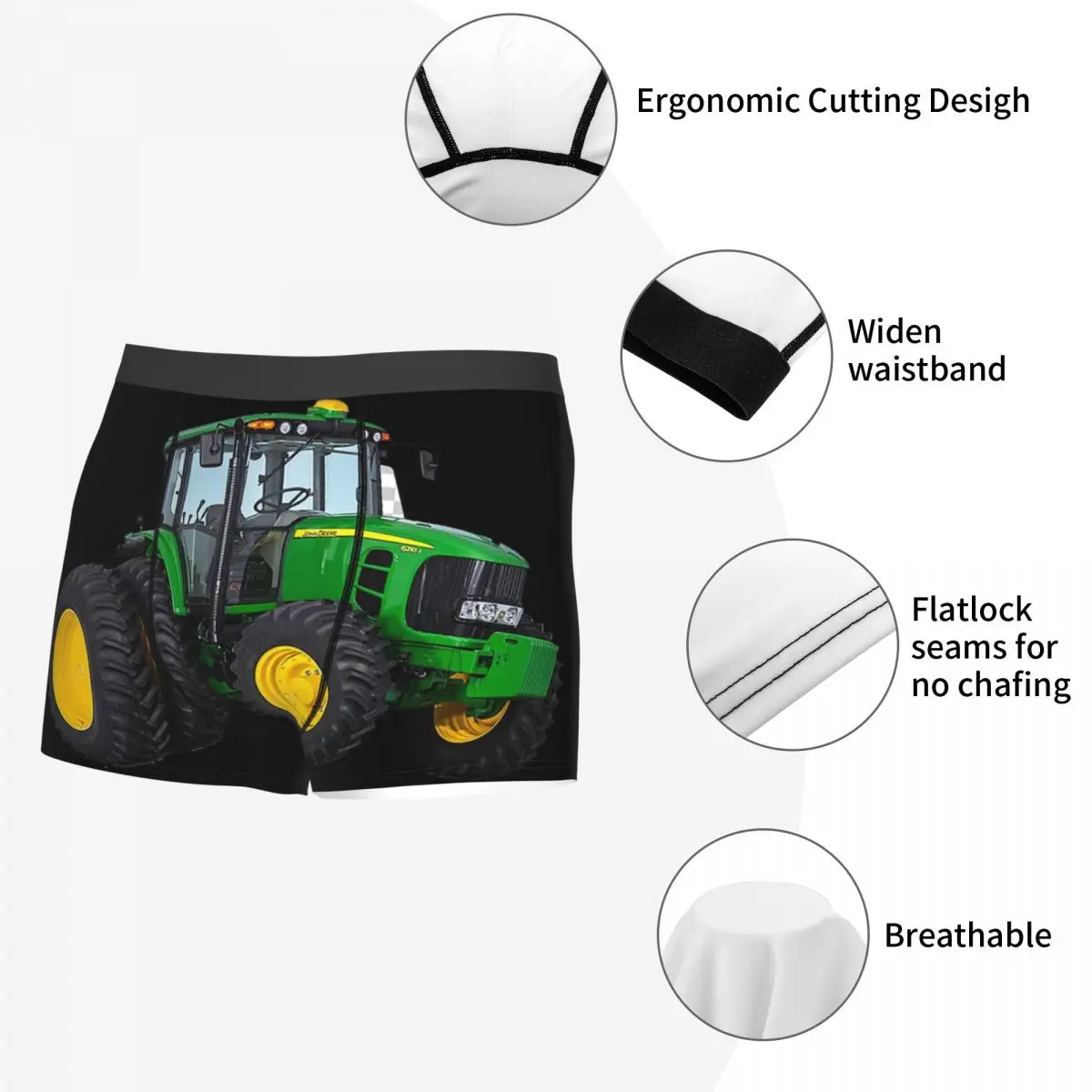 Green Distracted By Tractors Men's Boxer Briefs special Highly Breathable Underwear Top Quality 3D Print Shorts Birthday Gifts