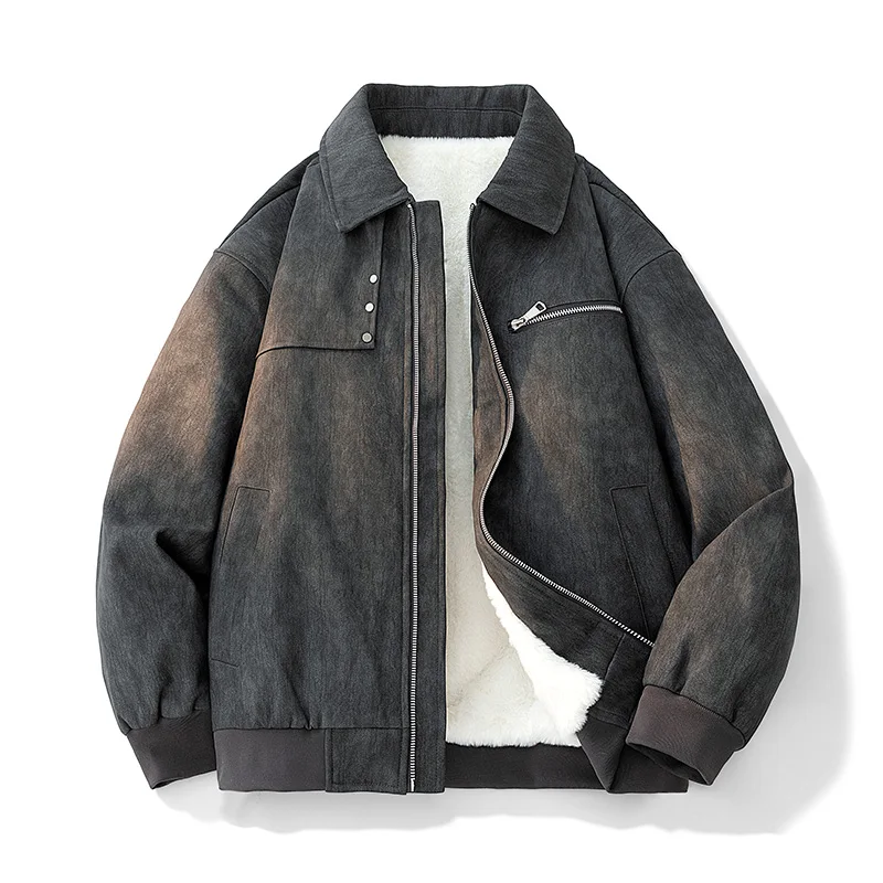 

Large-sized Men's Plush and Thickened PU Leather Retro Leather Jacket A New Fashionable Lapel Casual Coats for Autumn and Winter