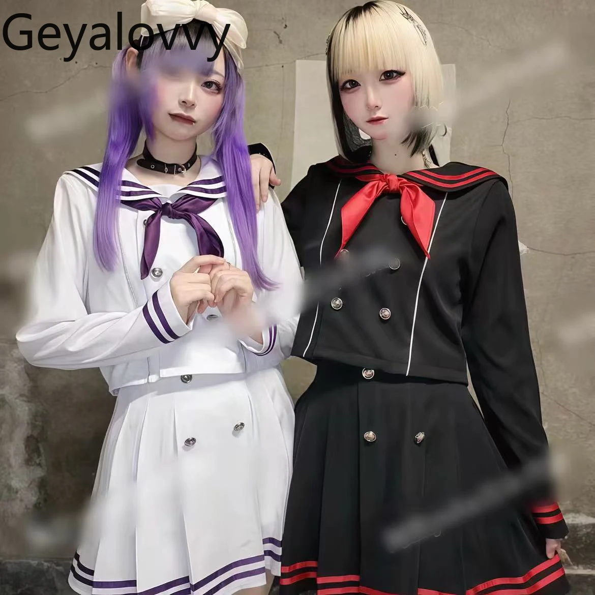 

Women's Twopiec Sets Japanese Style Casual Coat Sailor Uniform Skirt Set Subculture Double-breasted Bow Tie Casual Set