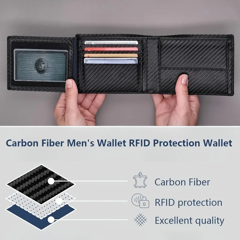 Geldbörse für Herren – RFID-Bifold-Geldbörsen mit 9 Kreditkarten, 1 Ausweisfenster, schlankes, minimalistisches Vordertaschen-Geschenk für Männer – Detail 2