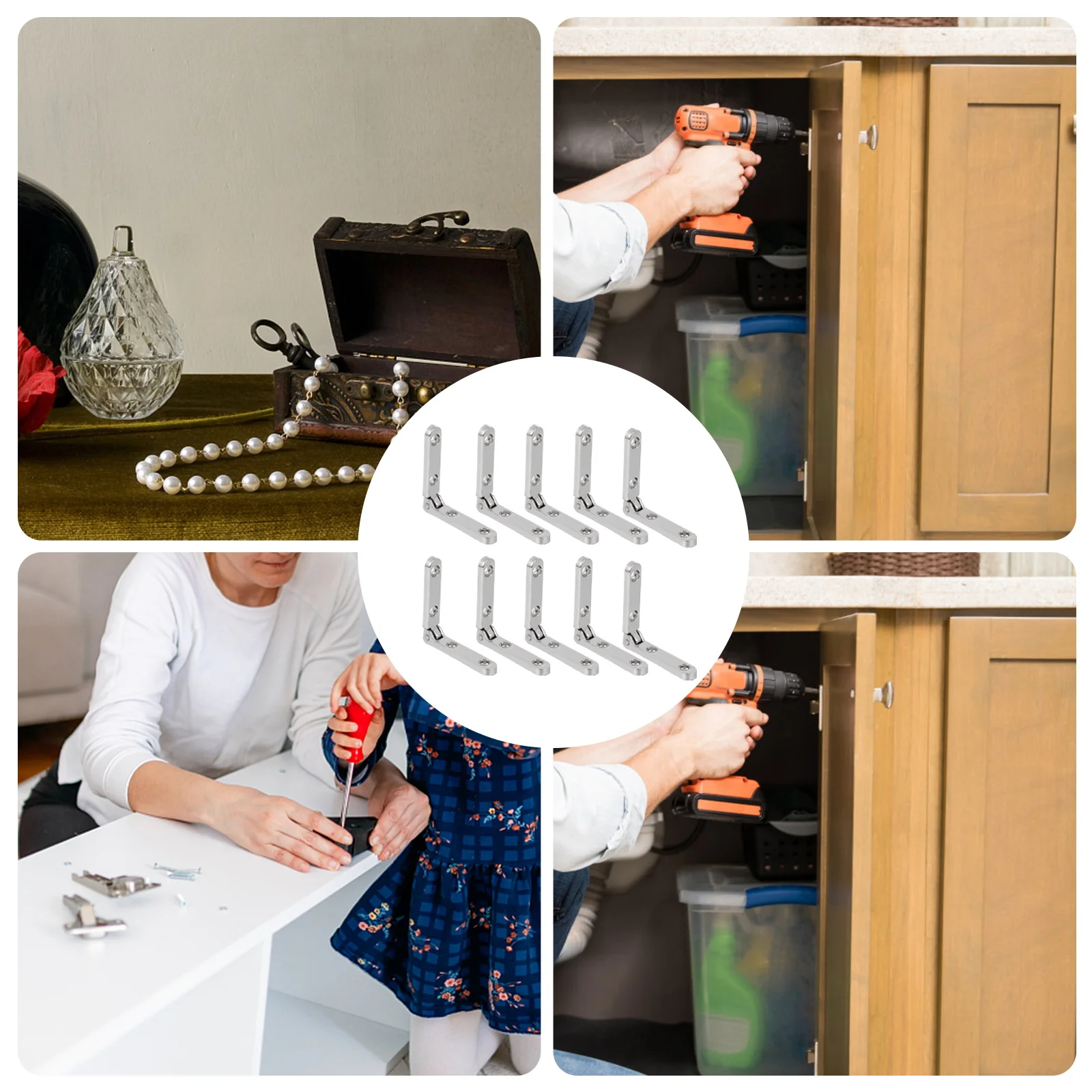 

10Pcs Zinc Alloy Hinges 90 Degree Strong Rust Resistant Hinge for Decorative Boxes Cabinets Desks Tables Wooden Storage Projects