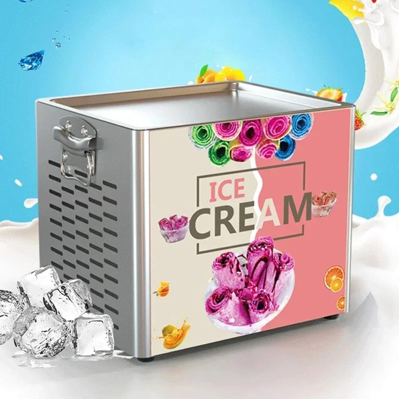 เครื่องทำไอศกรีมทอดกระทะสี่เหลี่ยมใหม่110V/220V เครื่องทำโยเกิร์ตทอดกระทะใหญ่สำหรับครัวเรือนเครื่องทำไอศกรีมทอด