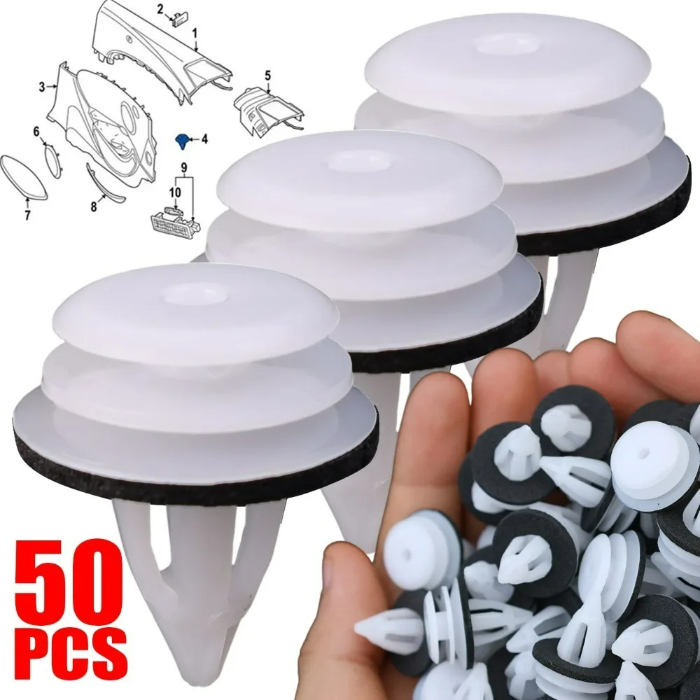 

Car Door Panel Clips Universal White Plastic Automotive Truck Bumpers Door Trim Fasteners with Shockproof Sponge Cushion for BMW