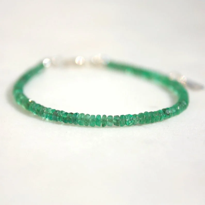 Emerald Genuine Bracelet Dainty 2,5 mm Faceted Emerald May Birthstone- Perfect gift for her - Bracelet Gemstone Gemstone Jewelry