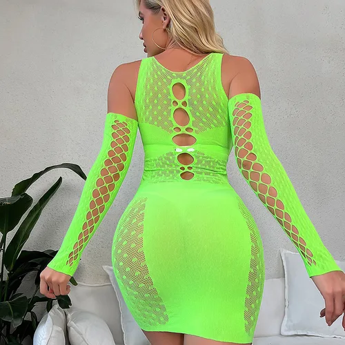 Imagen 1 del producto Camisón Sexy ahuecado, lencería, pijamas de rejilla de encaje, ropa de playa Sexy, Mini vestido erótico, picardías, disfraces exóticos