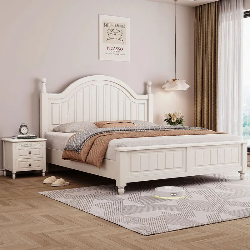 Pastoral solid wood bed simple single double white princess bed cream wind children's bed